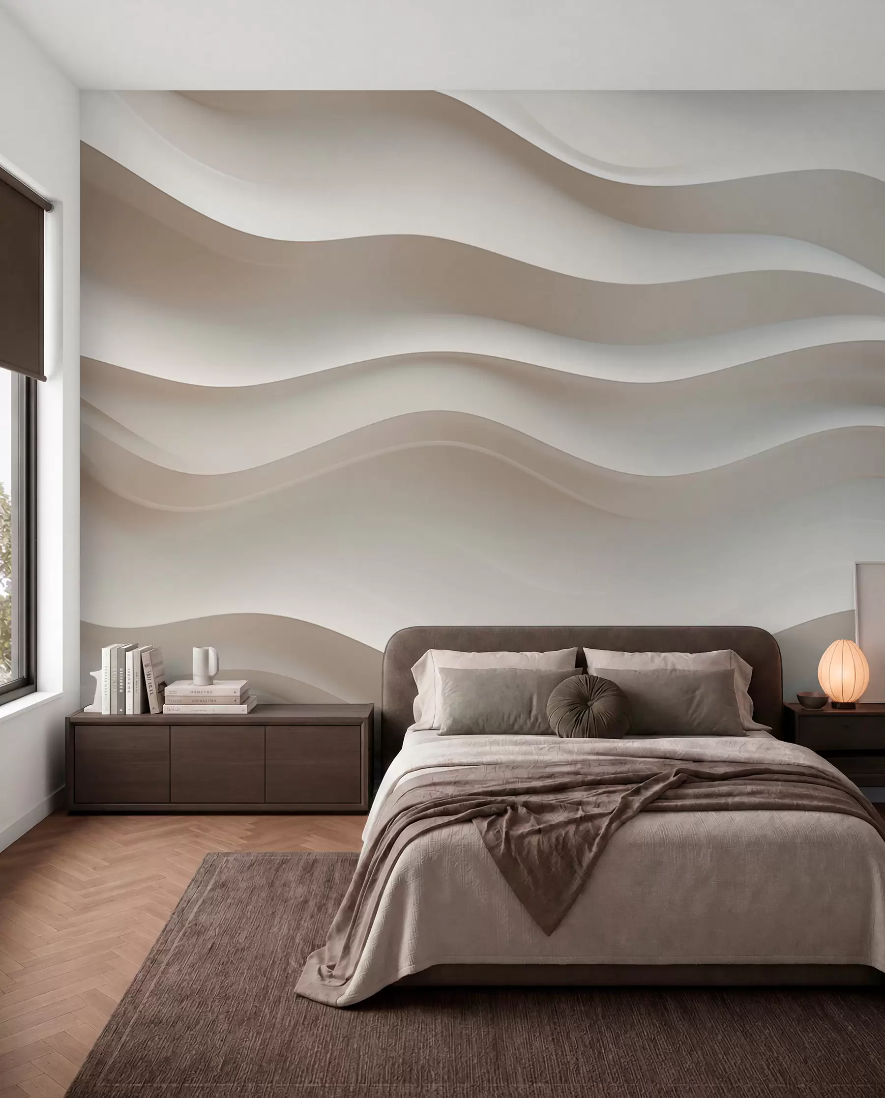 zidne murale 3D bijeli i sivi valovi w08939