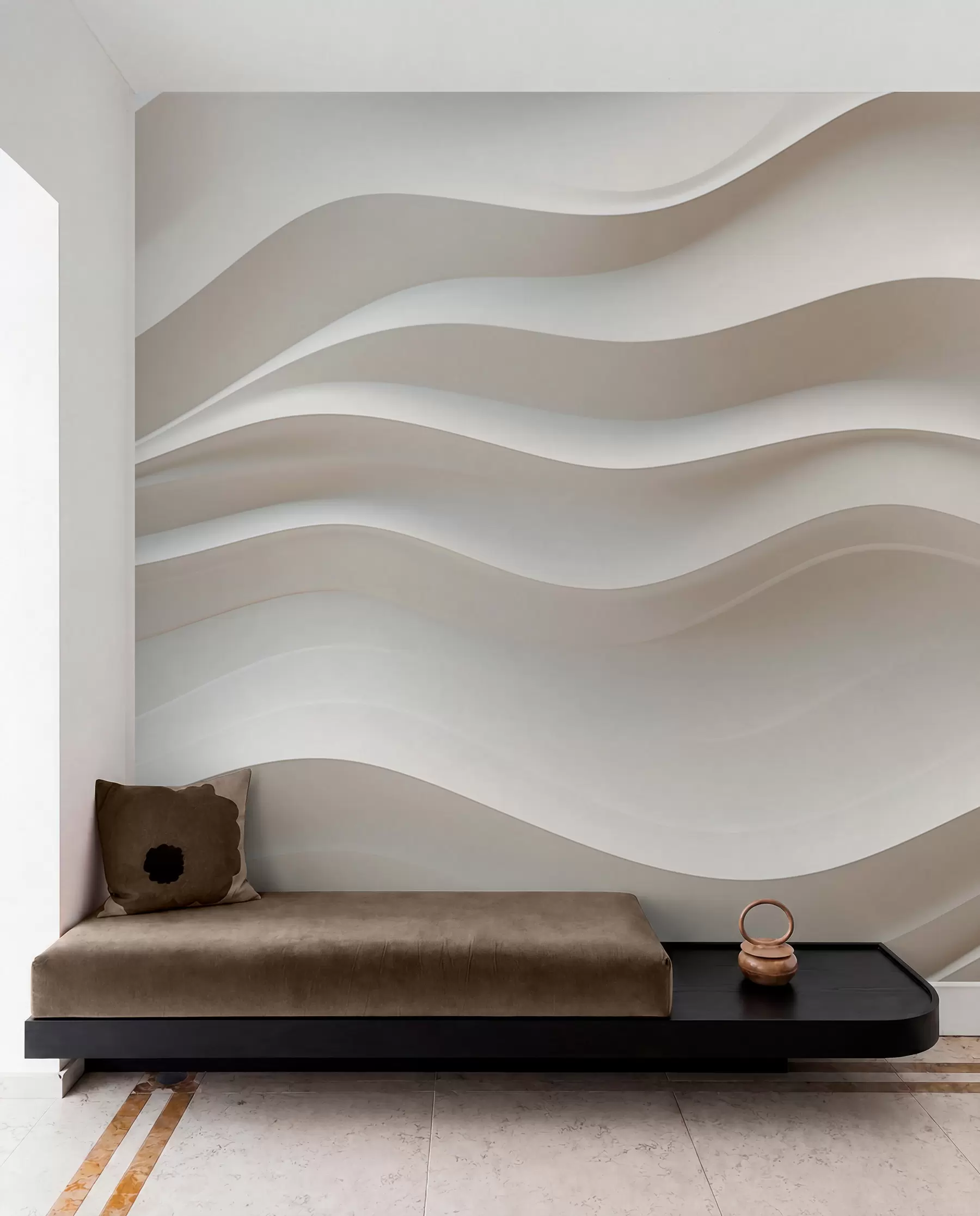 zidne murale 3D bijeli i sivi valovi w08939