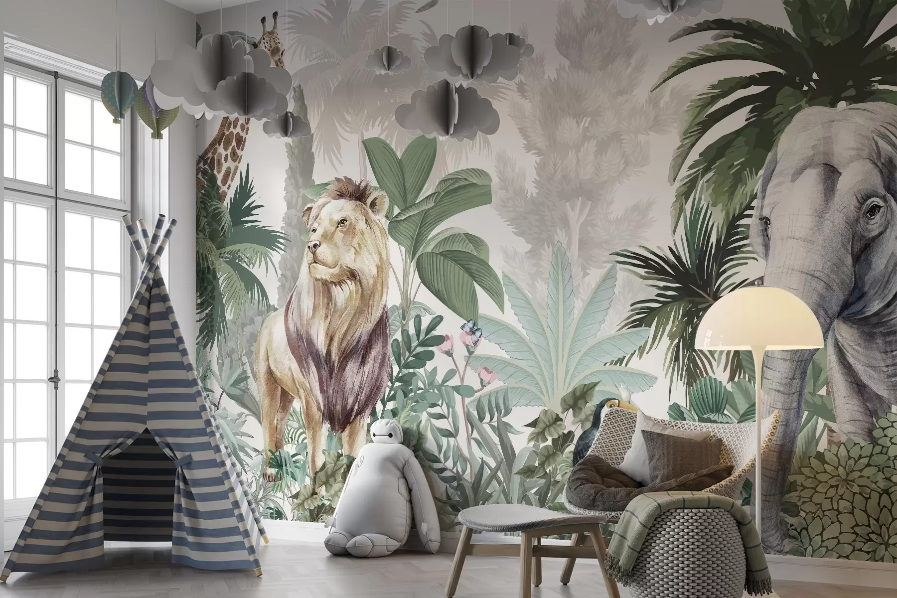 zidne murale Afričke životinje među tropskim zelenilom w03537v1