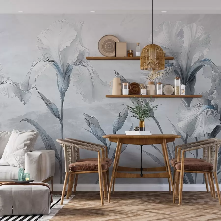 zidne murale Nježni crteži perunika na zidu w03556v2