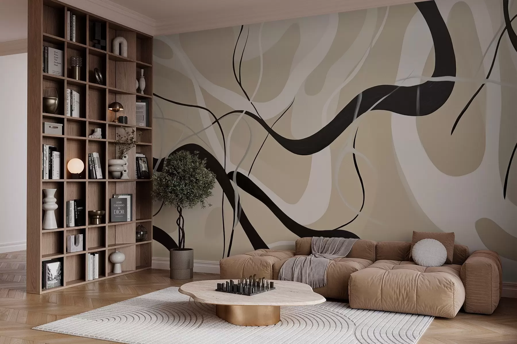 zidne murale Apstraktna kompozicija sa zakrivljenim linijama w03503