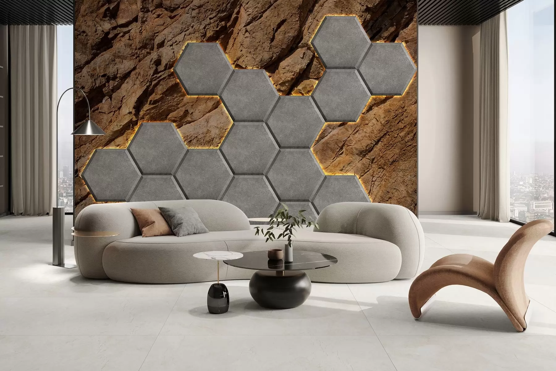 zidne murale imitacija betonske vatre na pozadini stijene w03456