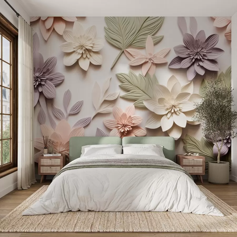 zidne murale 3D cvjetni reljef u obliku papirnate kompozicije w08958