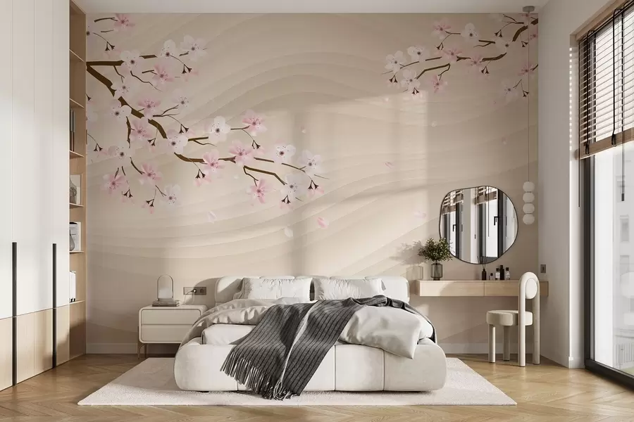 zidne murale Grane sakure na valovitoj pješčanoj pozadini w08959