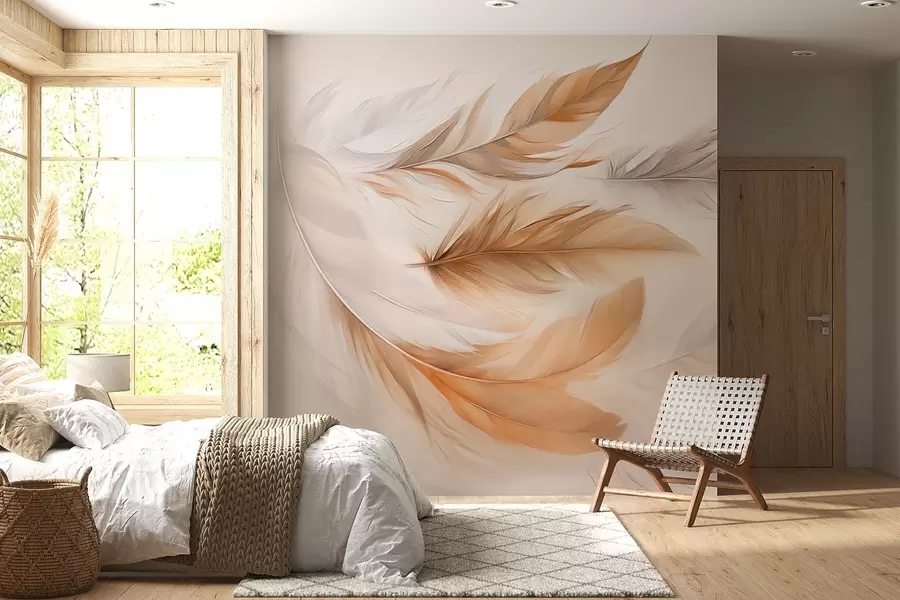 zidne murale Plutajuće prozračno smeđe-sivo perje w08968