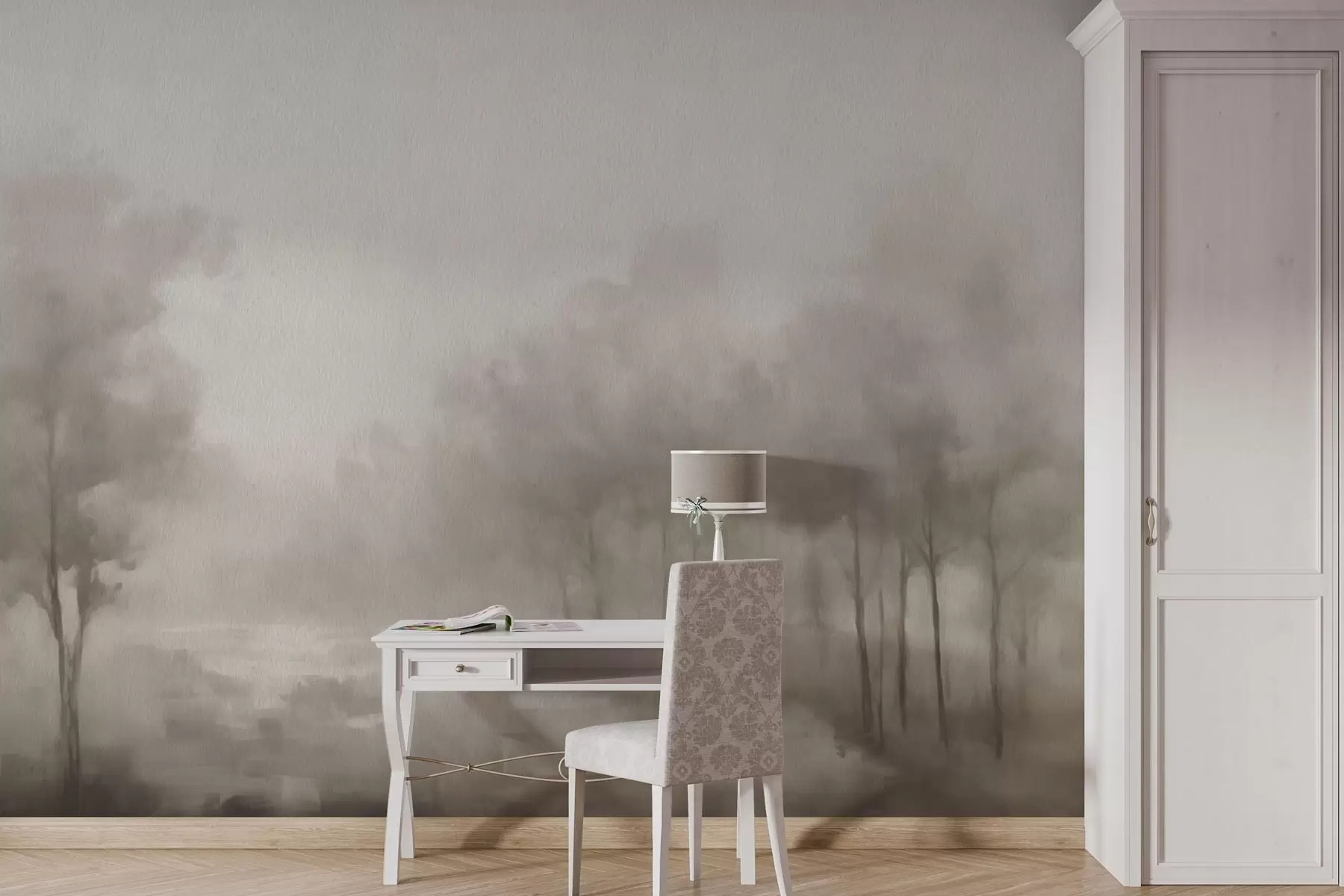 zidne murale Apstraktna šuma u svijetlo sivim tonovima w03596v1