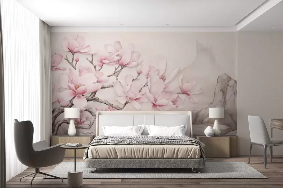 zidne murale Akvarel grana magnolije iznad stijene w03655