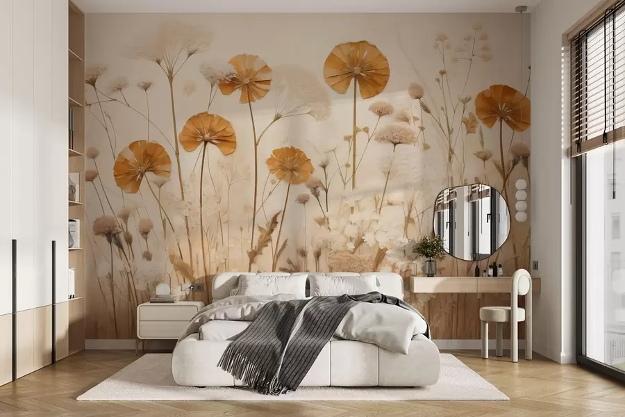 zidne murale Poljsko cvijeće sa žutim nijansama toplih tonova w08994