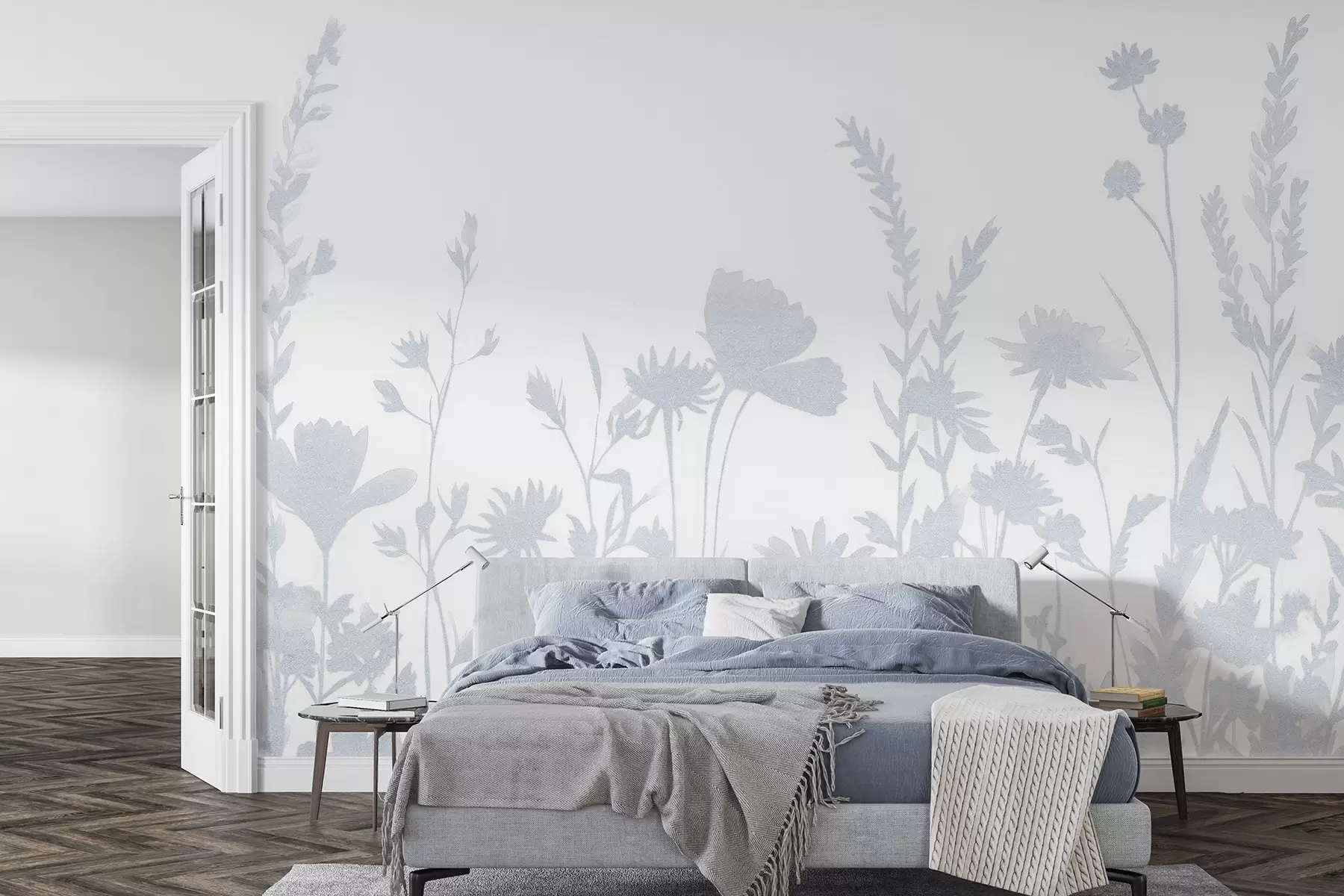 zidne murale Ljetna livada, rustikalno, cvijeće, plava paleta boja  w03670v1