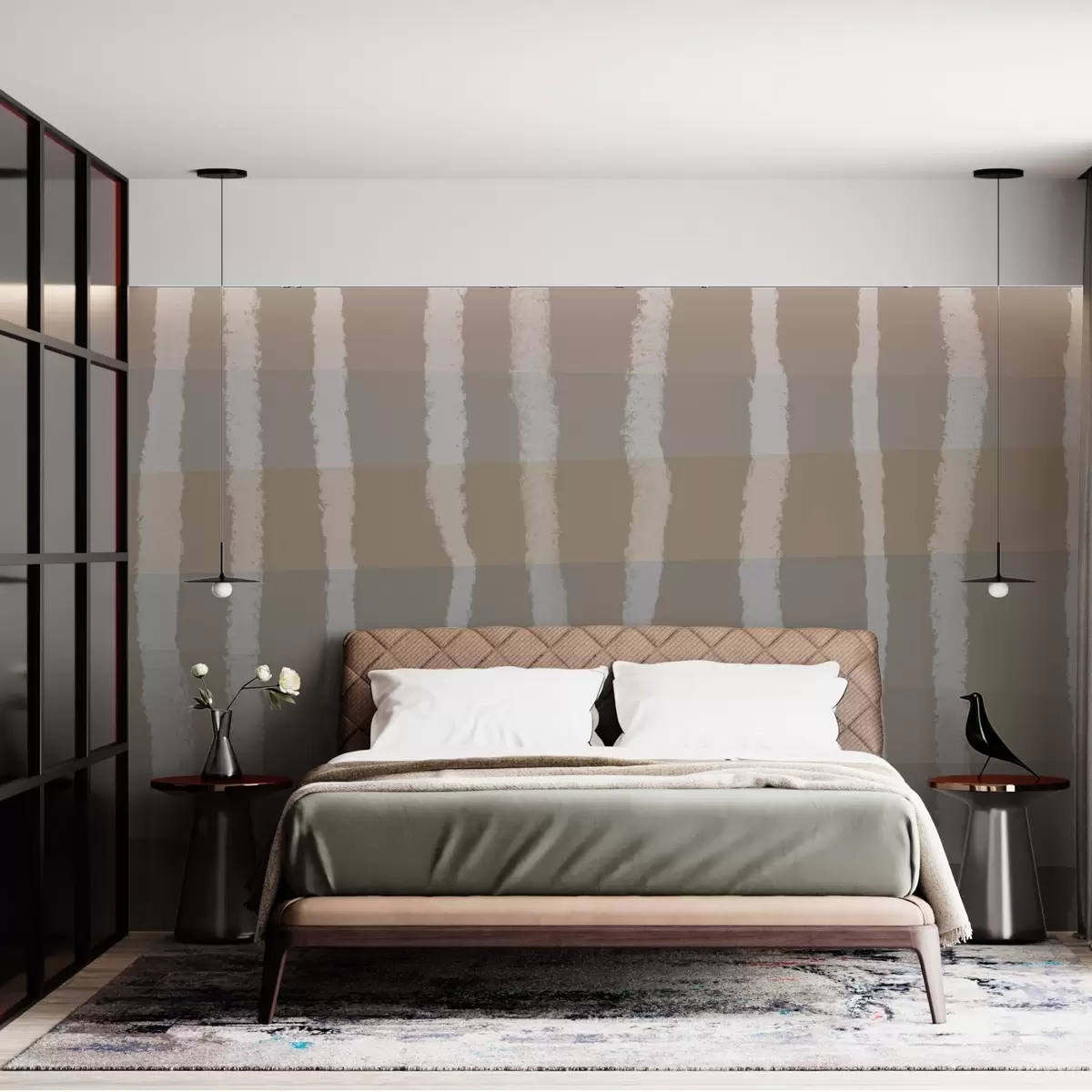 zidne murale Smirene linije, okomite valovite linije, uzorci koji se ponavljaju, geometrijski oblici, meka gradacija w03788