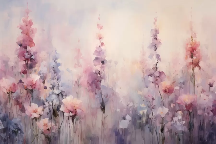 zidne murale Šareno poljsko cvijeće u stilu akvarela: jorgovani, makovi, tratinčice w09038