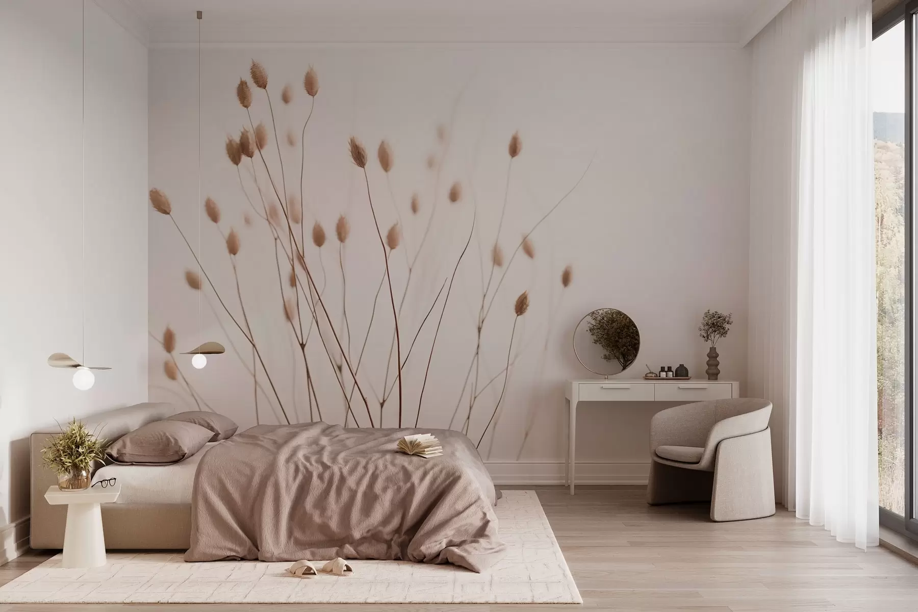 zidne murale Minimalističke grane s klasićima na bijeloj pozadini w03805