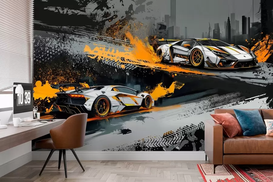 zidne murale hard grange stil, ekspresivni, dinamični sportski automobili w03721