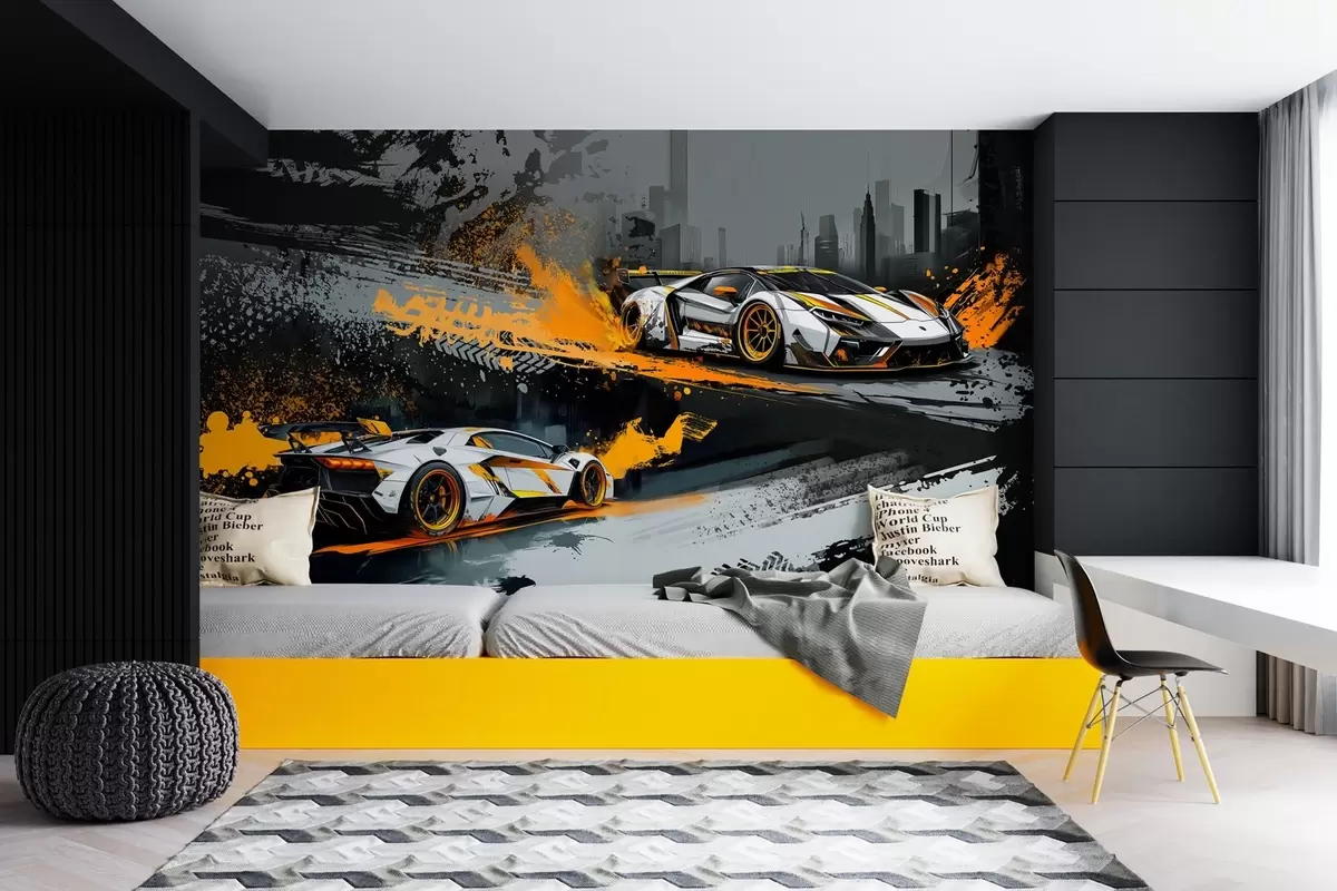 zidne murale hard grange stil, ekspresivni, dinamični sportski automobili w03721