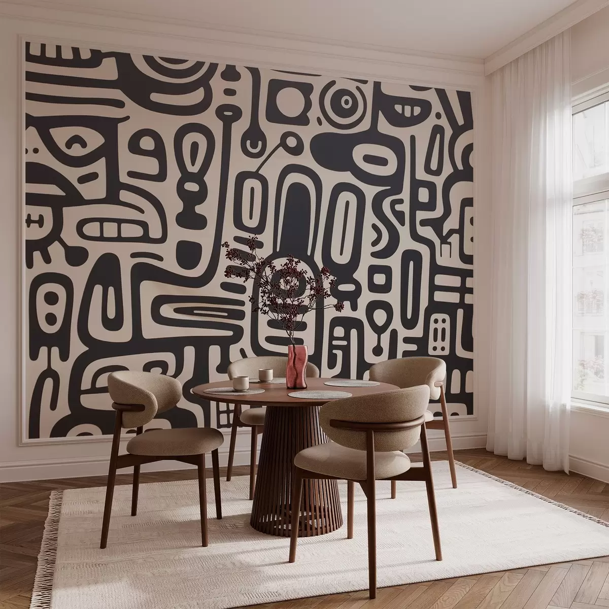 zidne murale Sivi grafiti na bež pozadini w03834