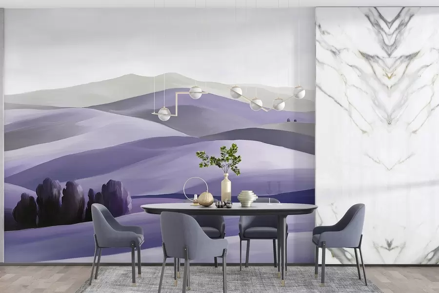 zidne murale Pejzaži s drvećem, Toskana, ljubičaste boje, uljani stil w03880v3