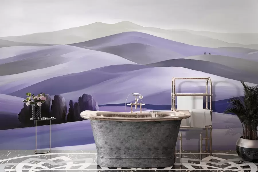 zidne murale Pejzaži s drvećem, Toskana, ljubičaste boje, uljani stil w03880v3