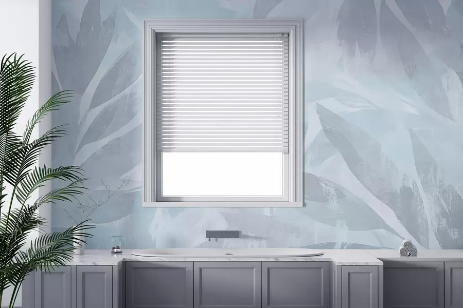 zidne murale Tropsko lišće, cvijeće, palme, pastelni stil, plave boje w03881v2