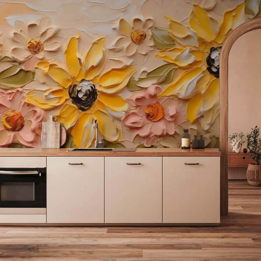 zidne murale Svijetlo cvijeće imitacija poteza kistom w03898