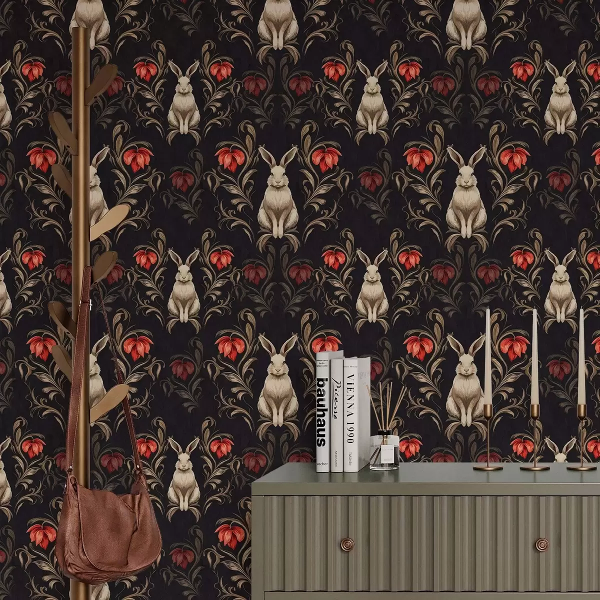 Pozadina Zec i crveno cvijeće na tamnoj pozadini a00102