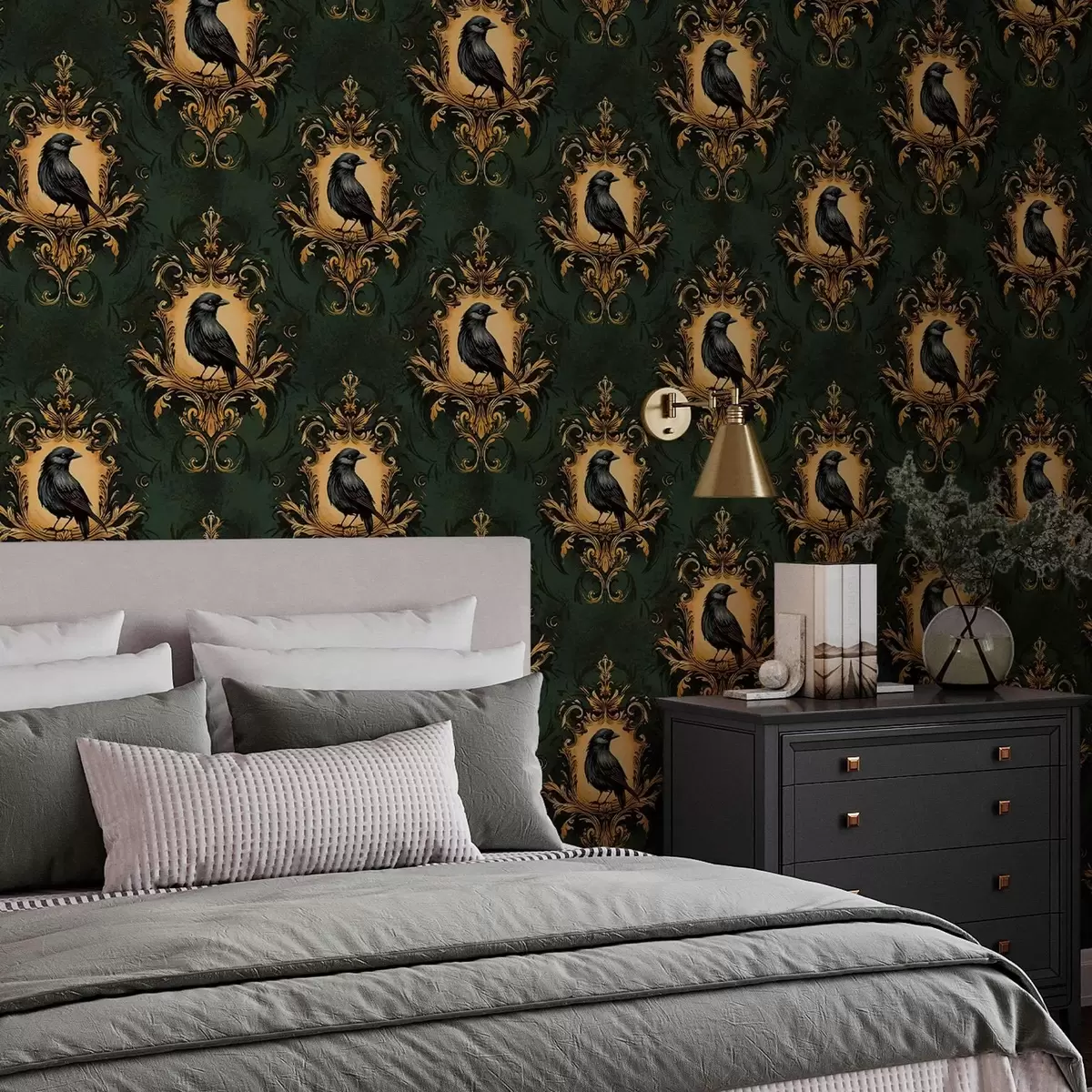 Pozadina Vrana u okviru na zelenoj pozadini a00105