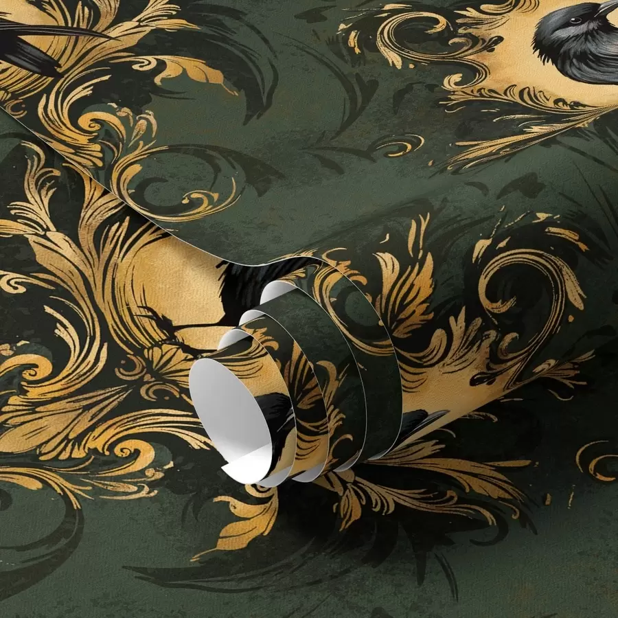 zidne murale Vrana u okviru na zelenoj pozadini a00105