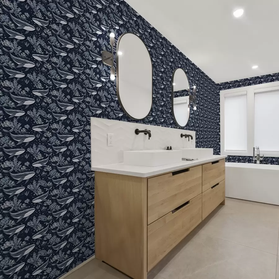 zidne murale Kitovi i koralji na tamnoplavoj pozadini a00116v1