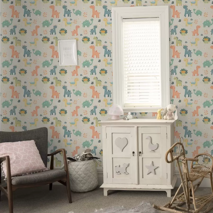 zidne murale Dječji dinosauri u pastelnim bojama na svijetloj pozadini a00125