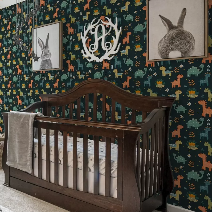 zidne murale Smiješni dinosauri u pastelnim bojama na tamnoj pozadini a00125v2