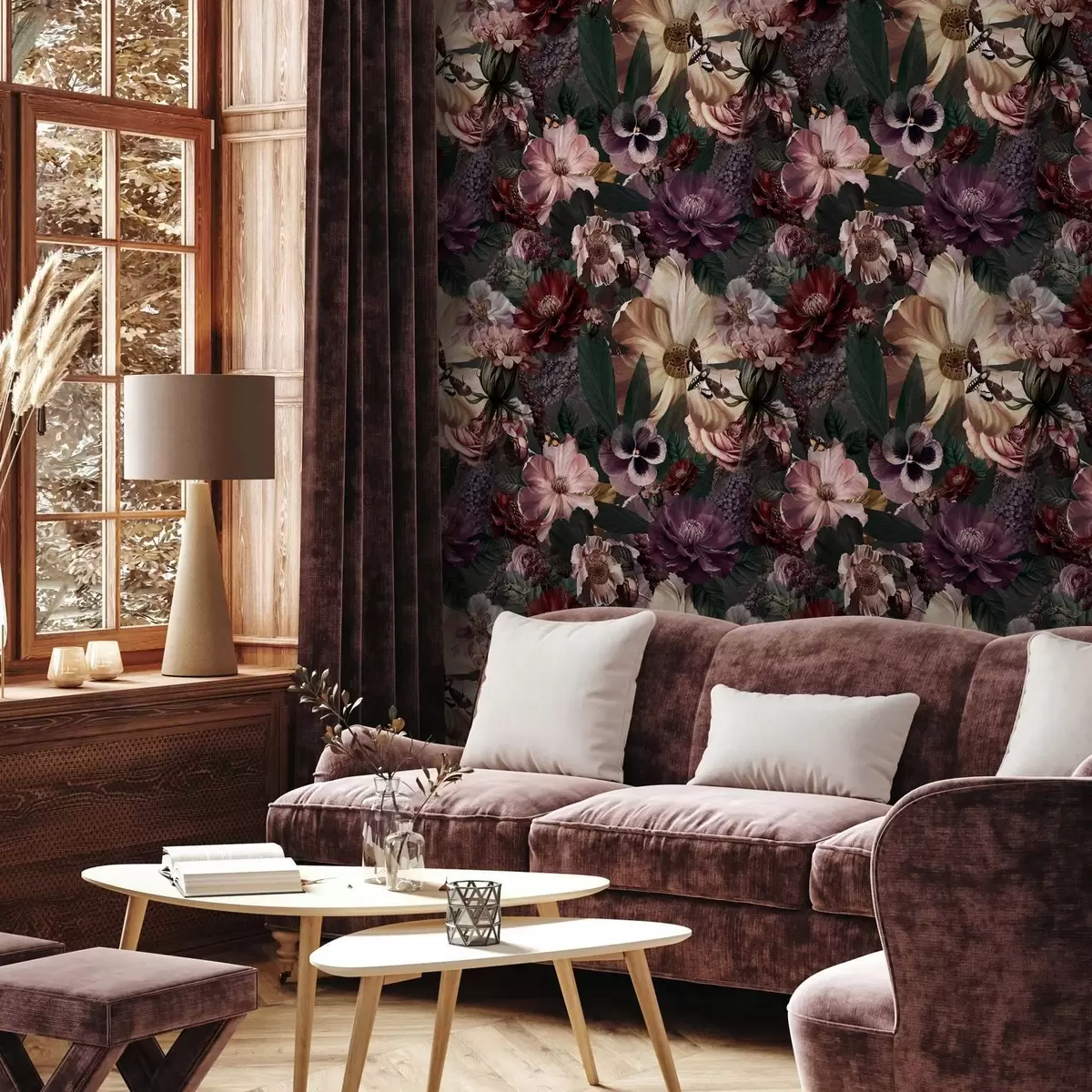 Pozadina Art cvjetni print u tamnim bojama a00147