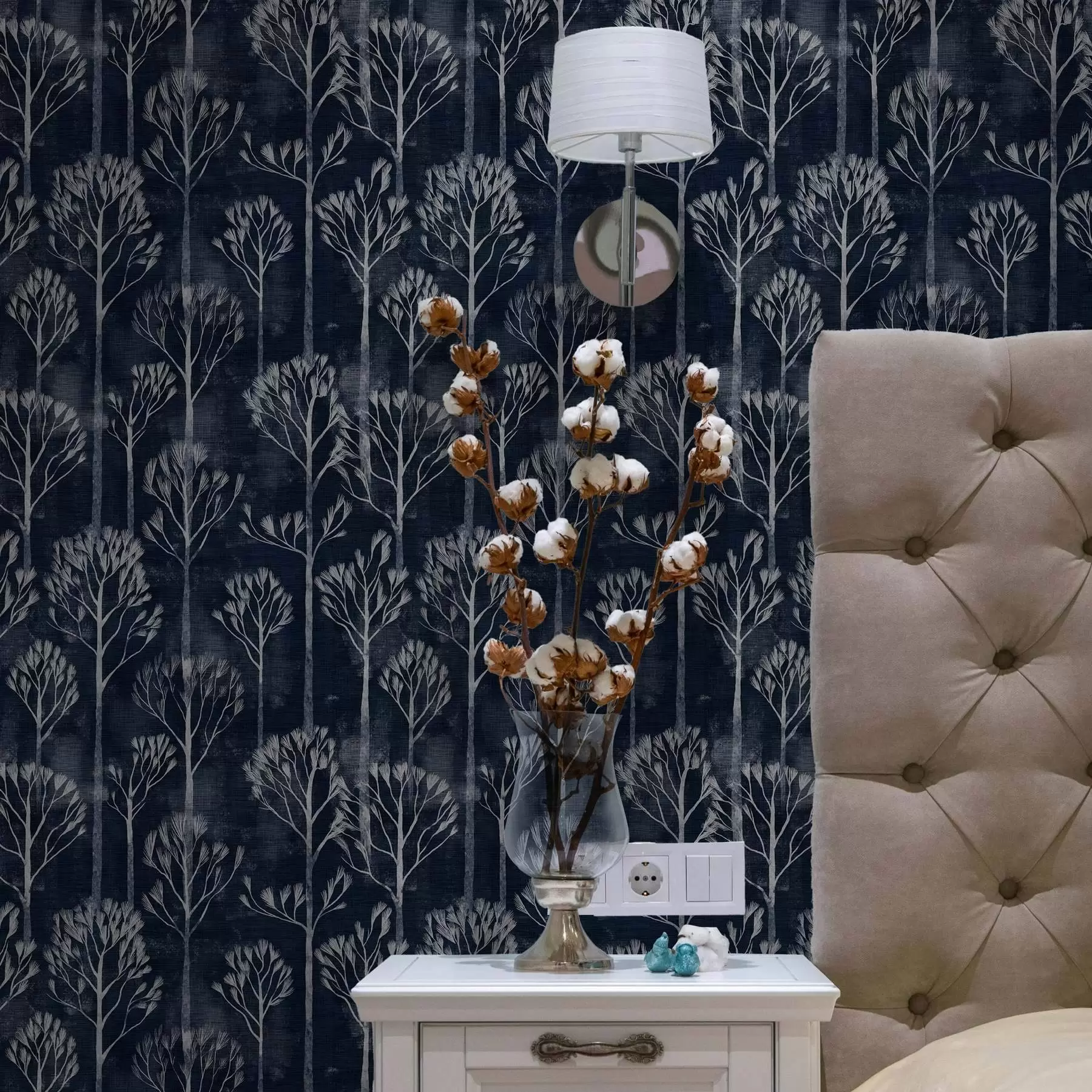 zidne murale Botanika s bijelim stablima u skandinavskom stilu a00148