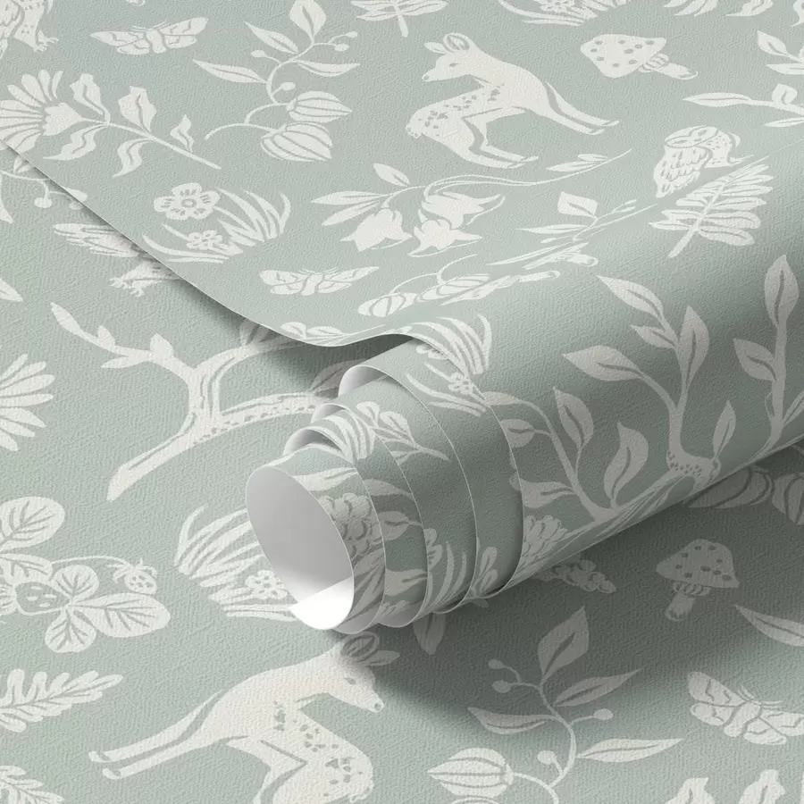 zidne murale Skandinavske životinje i biljke na pozadini metvice a00149