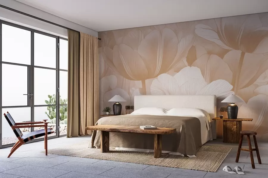 zidne murale Bež makovi u svijetlim tonovima w09099