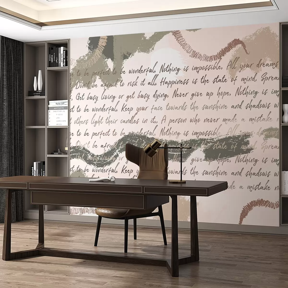 zidne murale Dizajn s inspirativnim citatima, apstrakcija, prirodne boje w03909