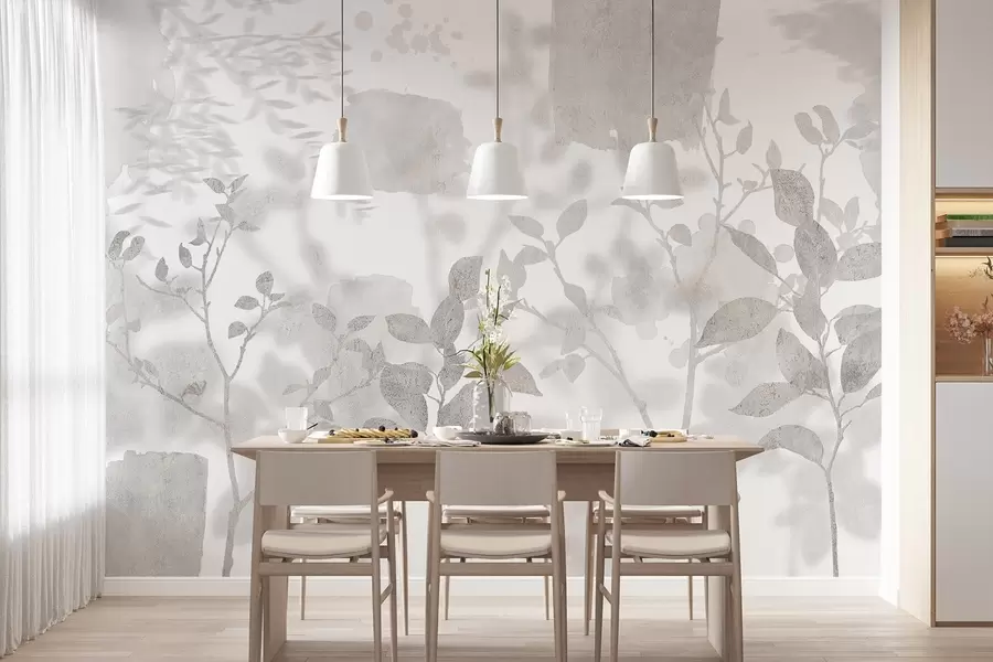 zidne murale Siluete drveća, grane, priroda, akvarel, sive boje w03911