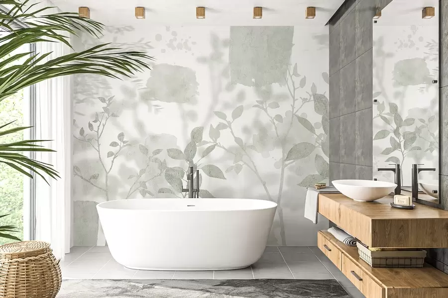 zidne murale Siluete drveća, grane, priroda, akvarel, zelene boje w03911v1