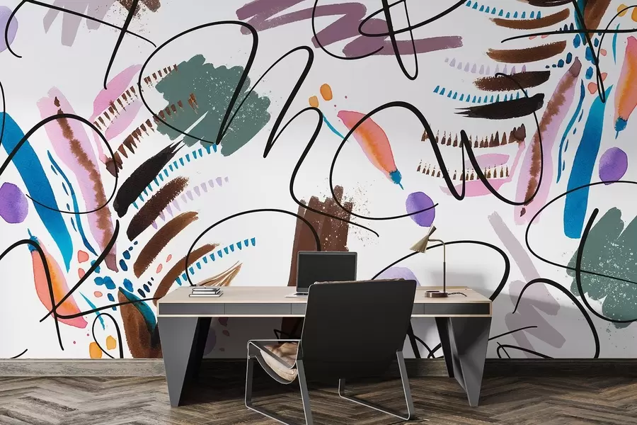 zidne murale Slova tušem, kaligrafija, potezi kistom, žive boje, apstrakcija w03912