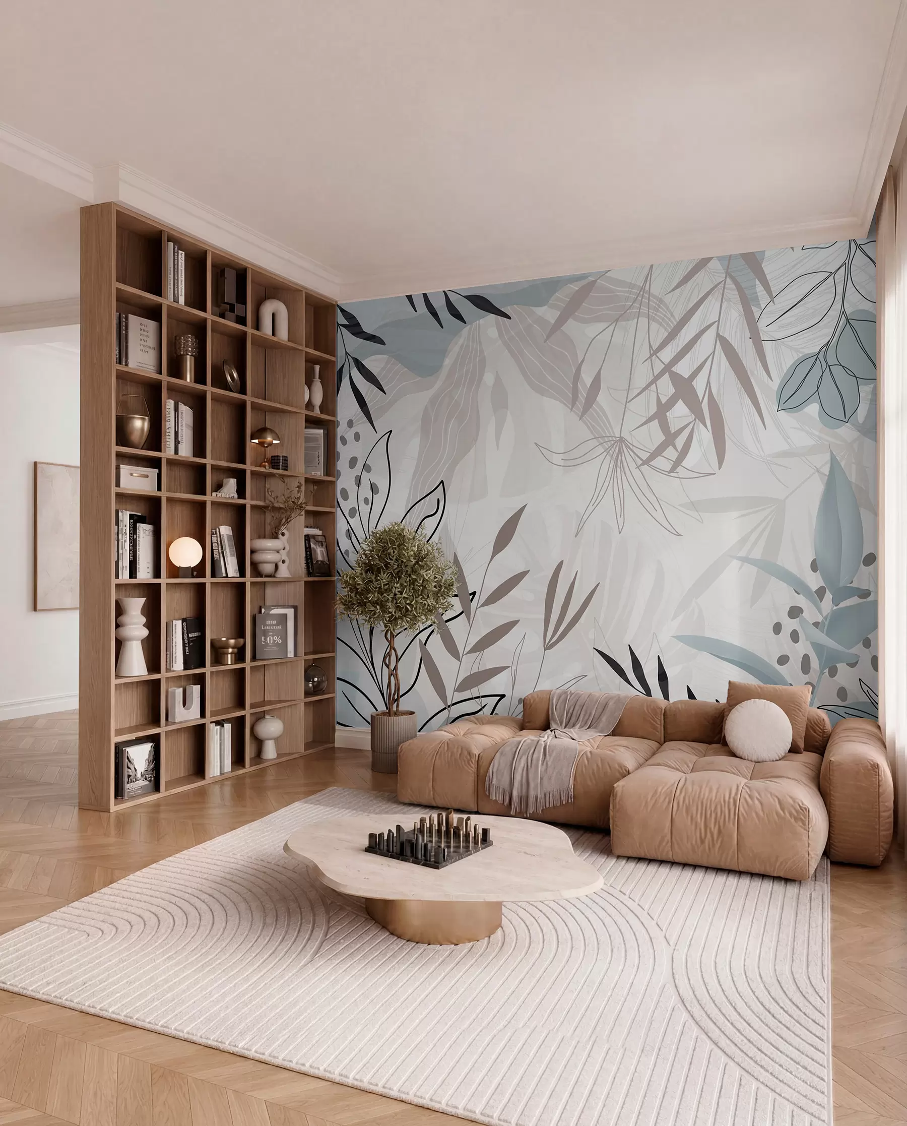 zidne murale Lišće u modernim linijama w09105