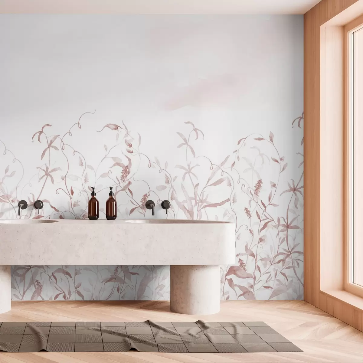 zidne murale Imitacija vegetacije teksturiranim akvarelom, nijanse crvene w03928