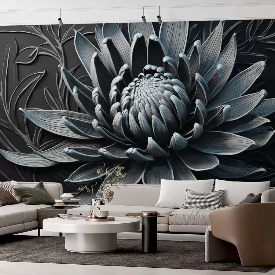 zidne murale Cvijet protee, plave i crne boje w03930v2