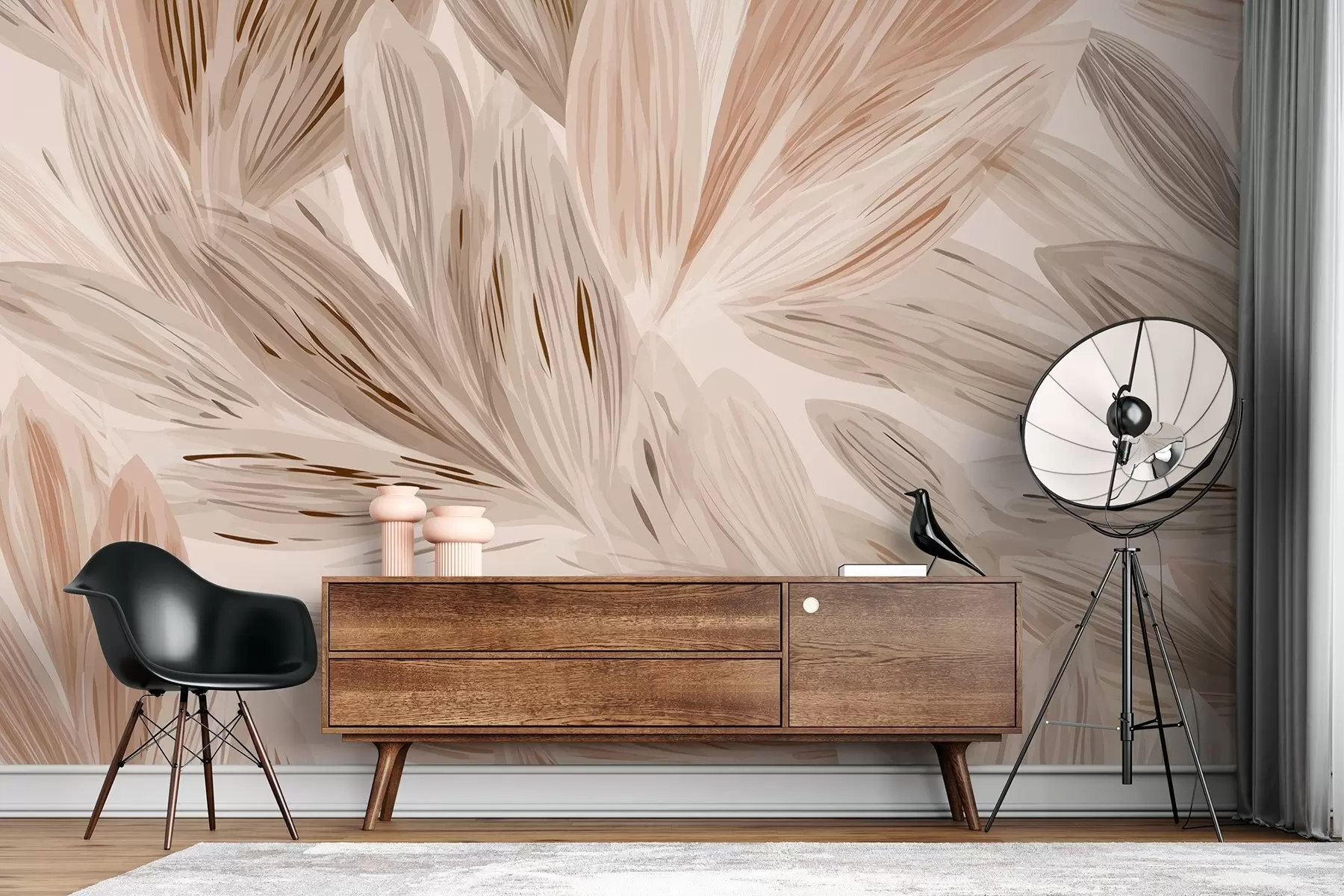 zidne murale Bež biljke, lagana apstrakcija u stilu akvarela w09127