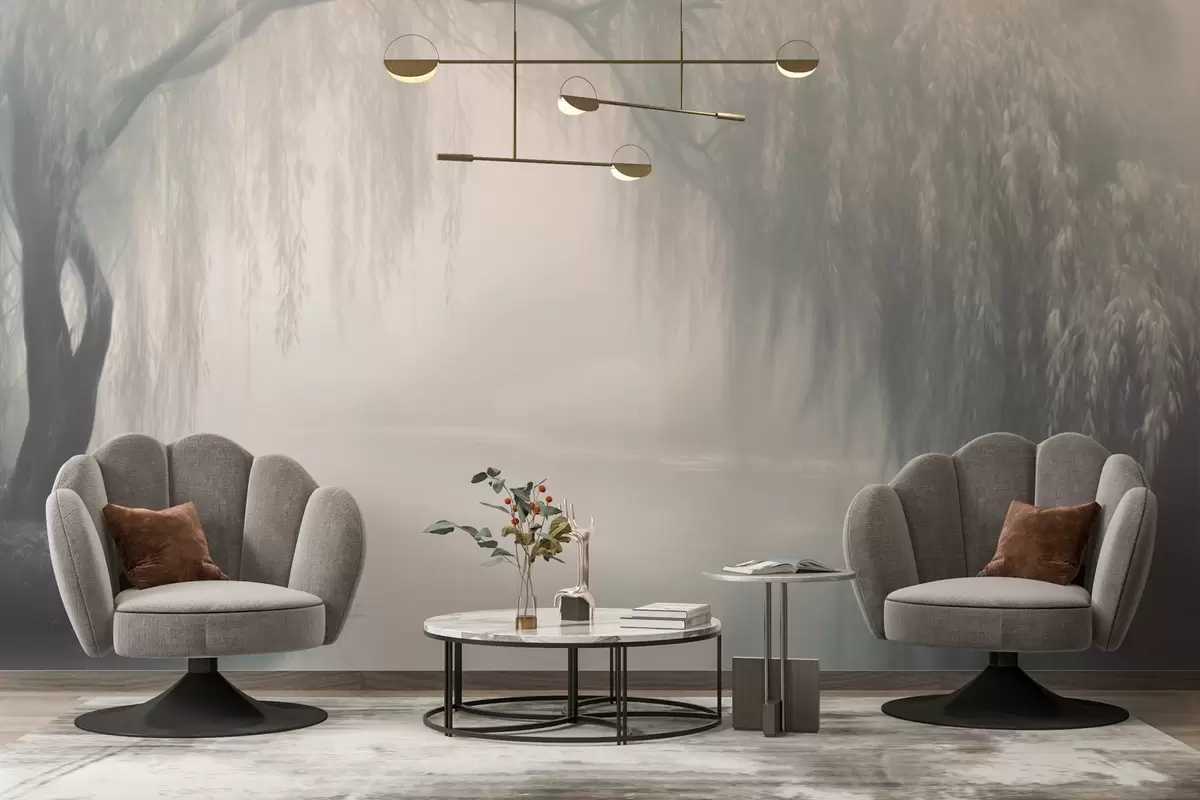 zidne murale Mistična vrbova obala u jutarnjoj magli w03995