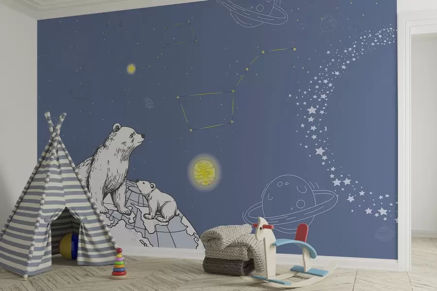 zidne murale Medvjedi i zvijezde na plavoj pozadini, noćna astronomija w04002v1