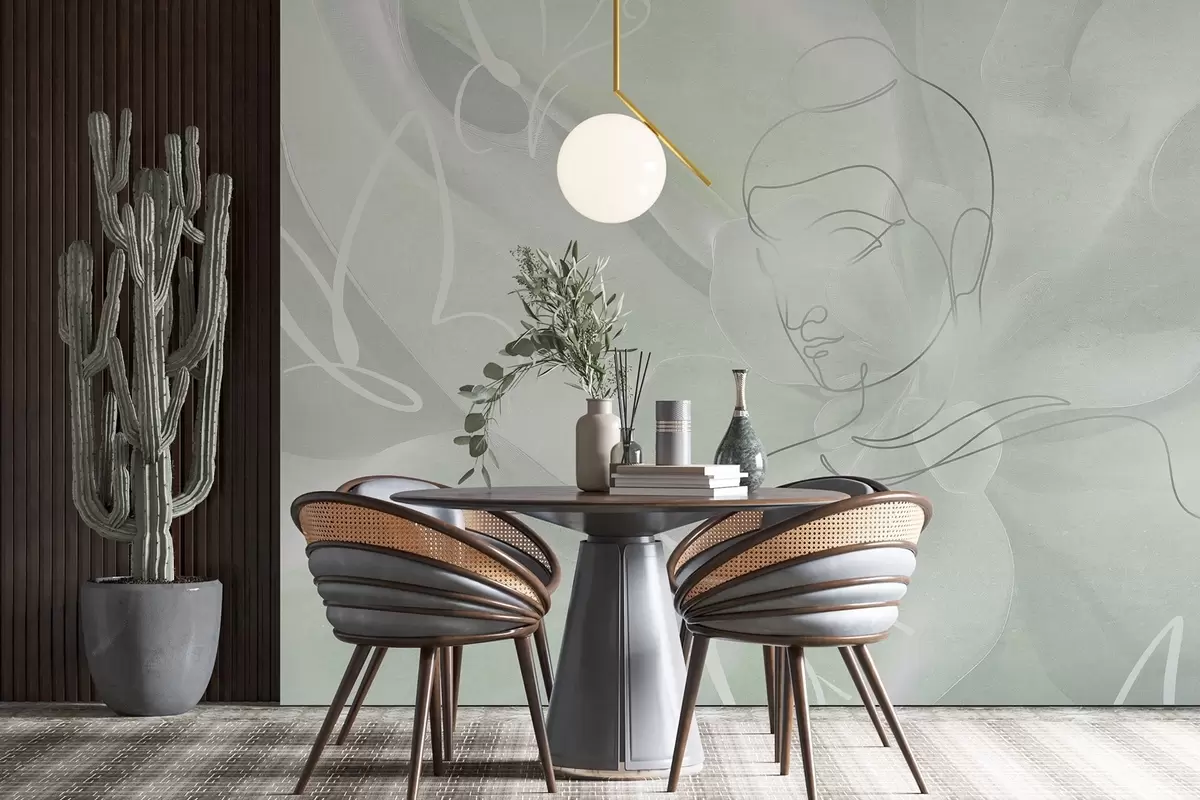 zidne murale Cvjetna apstrakcija s crtežom Bude, zelene boje w04004v3