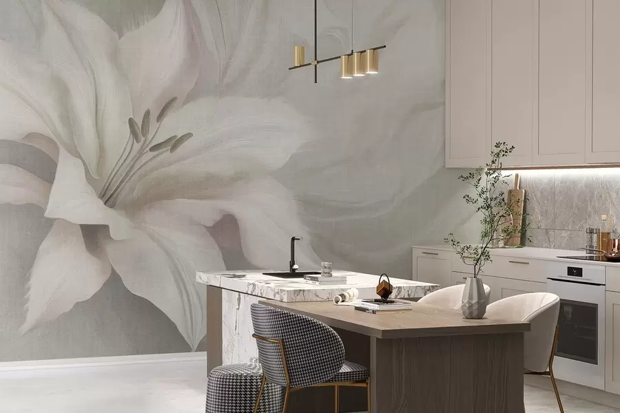 zidne murale Fluidna apstrakcija cvijeta ljiljana, cvjetne, sive boje w04006v2