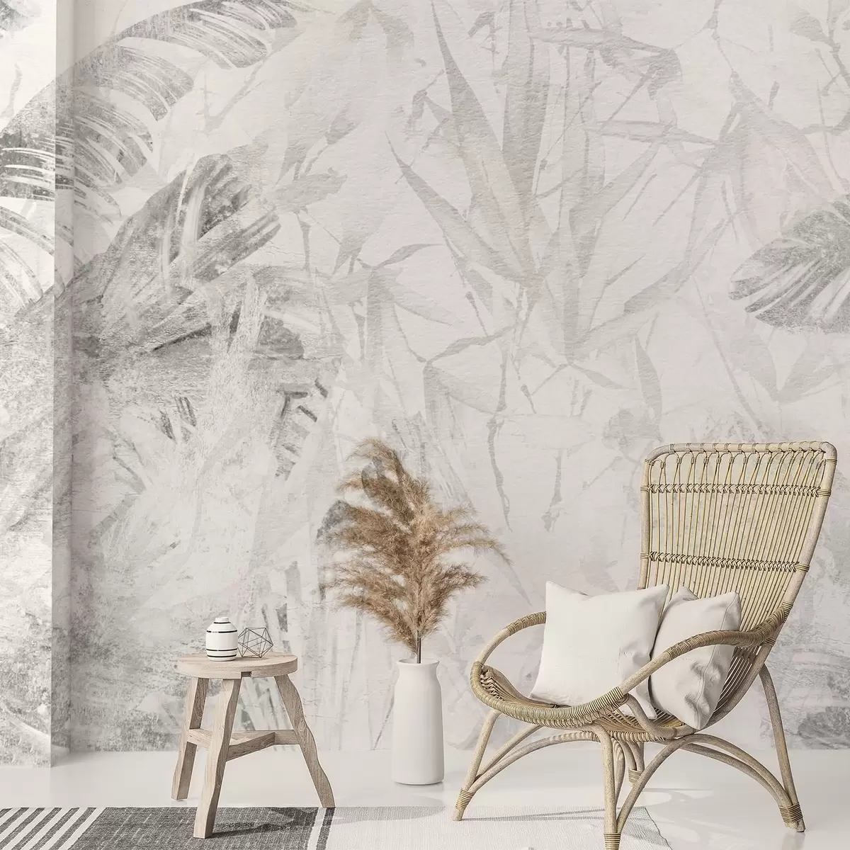 zidne murale Cvjetna apstrakcija u grunge stilu s imitacijom abrazije w03926