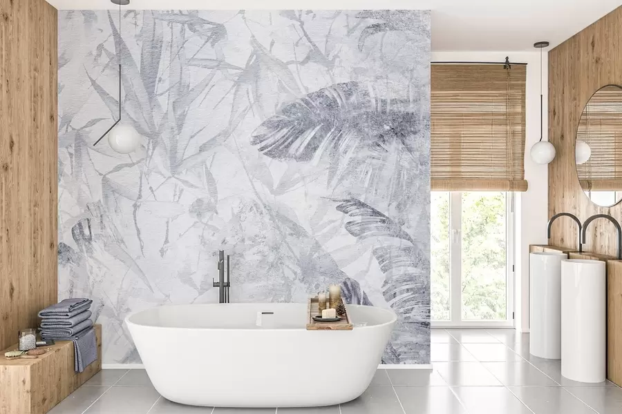 zidne murale Cvjetna apstrakcija u grunge stilu s imitacijom abrazije, nijanse plave w03926v3