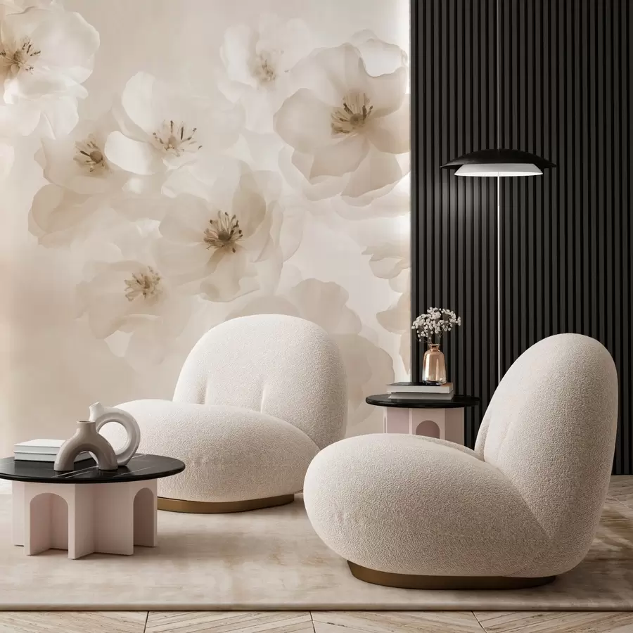zidne murale Nježni veliki cvjetovi, nijanse bež boje w03931v2