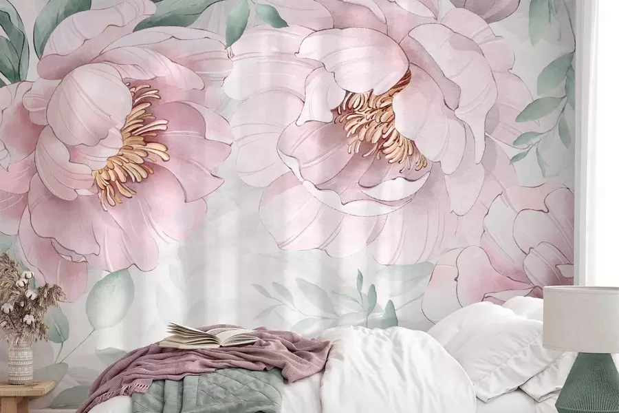 zidne murale Ružičasti božuri imitacija akvarela w03932v2