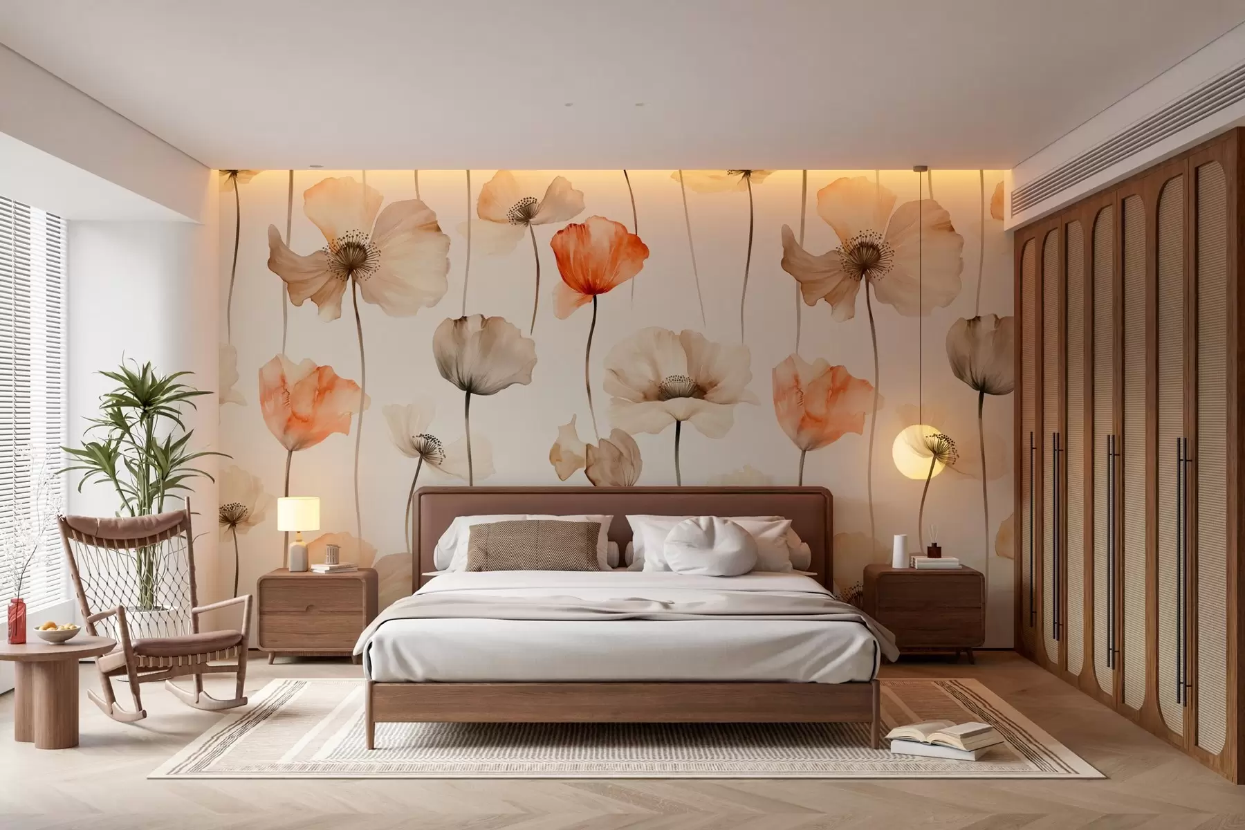 zidne murale kovrčavi makovi u stilu akvarela w04031